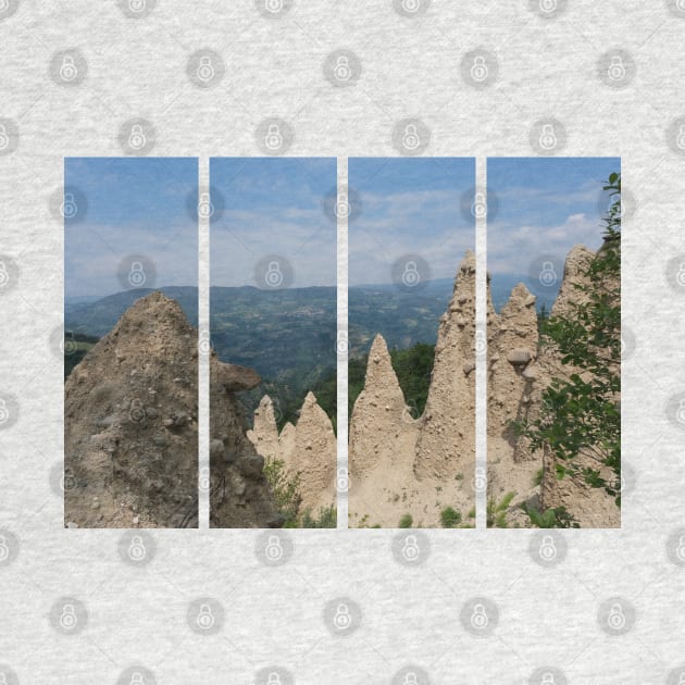 The incredible earth pyramids of Collepietra (Piramidi di Terra) in the Dolomites. Striking place. Italian Alps. Sunny spring day with no people. Valley in the background. Trentino Alto Adige. by fabbroni-art